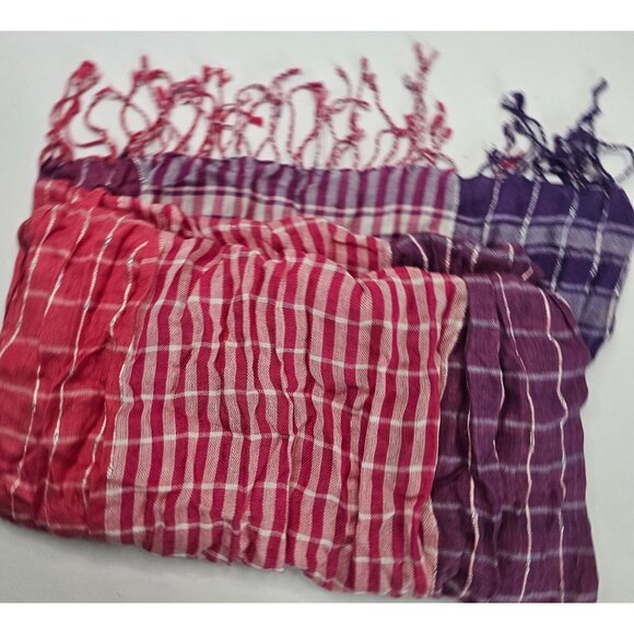 Handwoven Gradient Checkered Scarf With Fringe Pink Purple Lightweight 15x68" - Picture 4 of 6